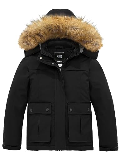 ZSHOW Girls' Waterproof Ski Jacket Soft Fleece Lined Snowboarding Coat Insulated Winter Coat(Black,14-16)