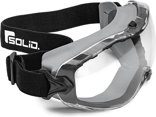 SolidWork Safety Goggles Anti-Fog Clear Lens with Adjustable Elastic Headband. Protective Eyewear for Men & Women (Grey)