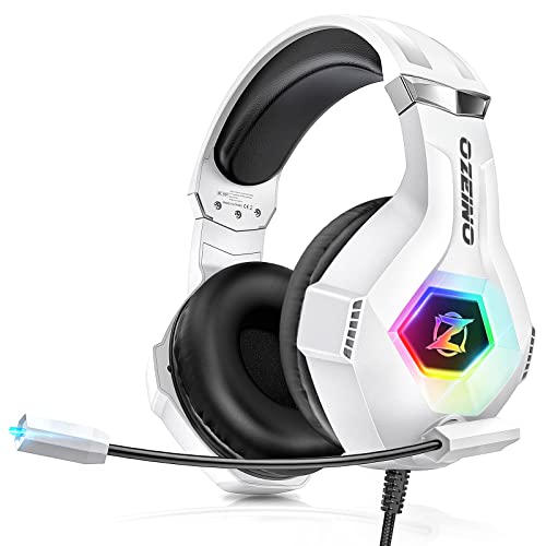 Ozeino Gaming Headset PS4 Headset, Xbox Headset with 7.1 Surround Sound, Gaming Headphones with Noise Cancelling Mic RGB Light Memory Earmuffs for PC, PS5, PS4, Xbox Series X/S, Xbox one, Switch
