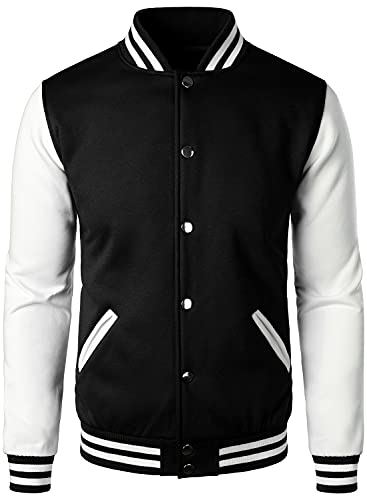 HOOD CREW Man’s Varsity Baseball Jacket Cotton Blend Letterman Jackets Black XL