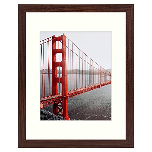 Frametory, 11x14 Picture Frame - Made to Display Pictures 8x10 with Mat or 11x14 Without Mat - Wide Molding - Pre-Installed Wall Mounting Hardware (Brown, 1 Pack)