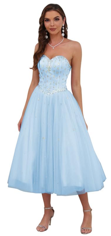 Likedpage Women's Sweetheart Prom Dresses Tea-Length Ball Gown Quinceanera Dresses (ZC1,US10, Sky Blue) … …