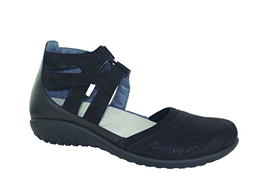 Naot Women's Kata Shoe Sandals, Black Crackle Lthr/Black Velvet Nubuck/Black Raven Lthr, 9