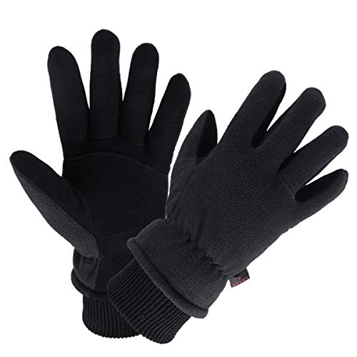OZERO Insulated Work Gloves Deerskin Leather Winter Thermal Glove Warm Fleece for Snow Skiing Driving Cycling Hiking Runing Hand Warmer for Men and Women X-Large Black