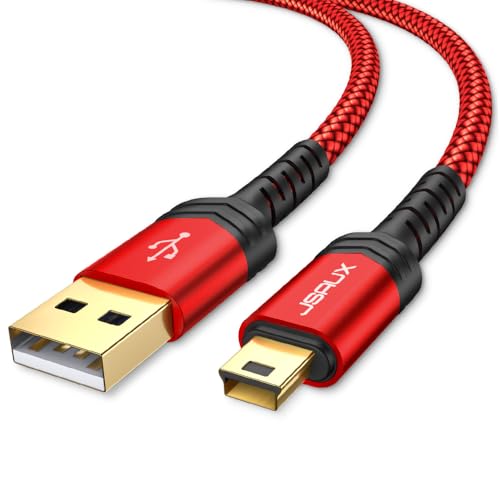 JSAUX Mini USB Cable[2-Pack 3.3ft+6.6ft], USB 2.0 Type A to Mini B Fast Charging Braided Cord Compatible with Blue Yeti Microphone Garmin Nuvi GPS 50 55 Ti-84 Plus CE Canon Rebel t7 Camera Gopro Red