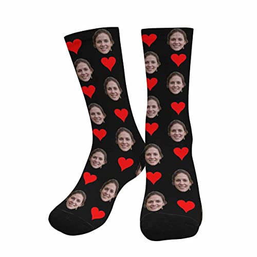 InterestPrint Custom Faces Socks Funny Socks for Men Women Valentine's Day Gift Hearts Black Personalized Socks