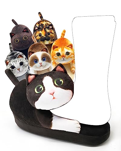 Funny Cat Slippers for Women, Kawaii Bedroom Fuzzy House Slippers, Indoor and Outdoor Animal Slippers,Cozy Non-Slip,Christmas Cat Gifts for Cat Lovers Gifts For Women/Men's/Girls (Tuxedo)