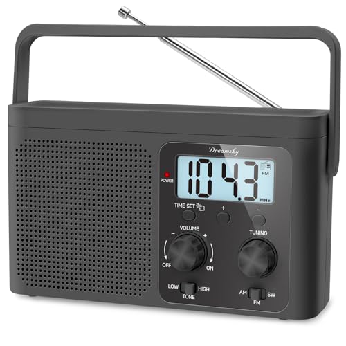 DreamSky Radio Portable AM FM Shortwave - Transistor Radio Plug in Wall or Battery Powered for Home Outdoor, Strong Reception, Large Dial Easy to Use, Digital Time Display, Small Gfits for Seniors