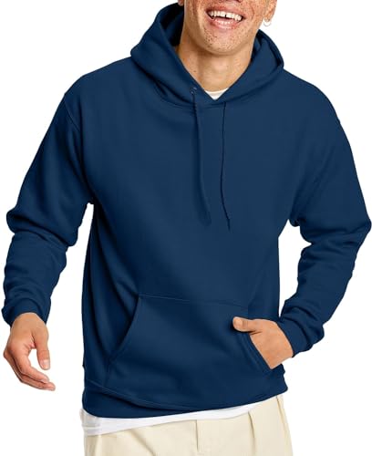 Hanes Men's Pullover EcoSmart Hooded Sweatshirt, Navy, Large