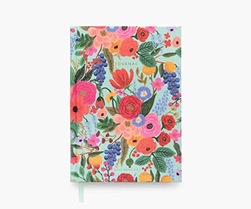 RIFLE PAPER CO. Garden Party Fabric Journal, Features a Hard Cover Wrapped in Printed Book Cloth, Lay-Flat Binding, a Coordinating Bookmark, 144 Ruled Pages with Metallic Gold Ink