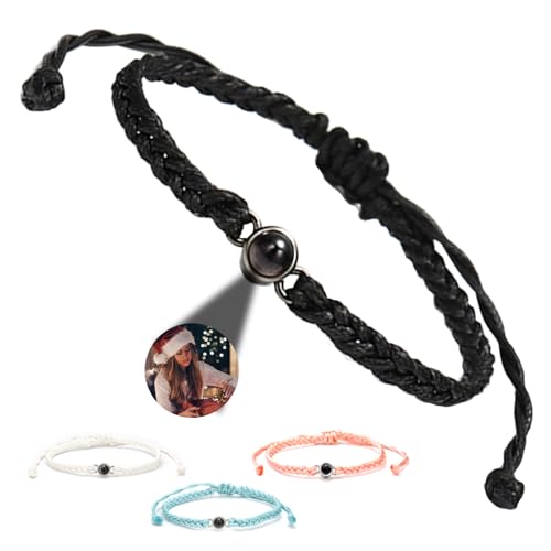 Personalized Photo Bracelets, Custom Photo Projection Bracelet, Adjustable Projection Bracelet with Picture Inside for Girls Boys Women Man Anniversary Day (C-Black)