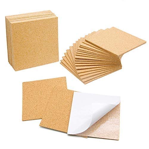 Blisstime 36 PCS Self-Adhesive Cork Sheets 4'x 4' for DIY Coasters, Cork Board Squares, Cork Tiles, Cork Mat, Mini Wall Cork Board with Strong Adhesive-Backed