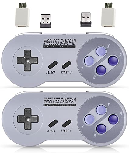 ZAMPAM Wireless Controller for Mini SNES (Classic Edition, Only Works with Original Mini SNES Gamepad with USB Wireless Receiver Compatible with Switch, Windows,iOS,Liunx,Android Device (2 Packs)