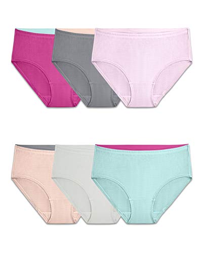 Fruit of the Loom Women's Underwear Breathable Panties (Regular & Plus Size), Low Rise Brief - Micro Mesh - 6 Pack, 7