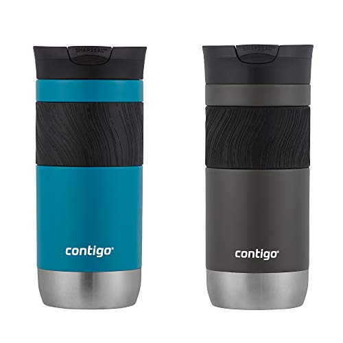 Contigo Byron Vacuum-Insulated Stainless Steel Travel Mug with Leak-Proof Lid, Reusable Coffee Cup or Water Bottle, BPA-Free, Keeps Drinks Hot or Cold for Hours, 16oz 2-Pack, Sake & Juniper