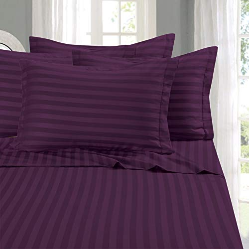 Elegant Comfort Best, Softest, Coziest 6-Piece Sheet Sets! - 1500 Premier Hotel Quality Luxurious Wrinkle Resistant 6-Piece DAMASK STRIPE Bed Sheet Set, Queen Eggplant/Purple