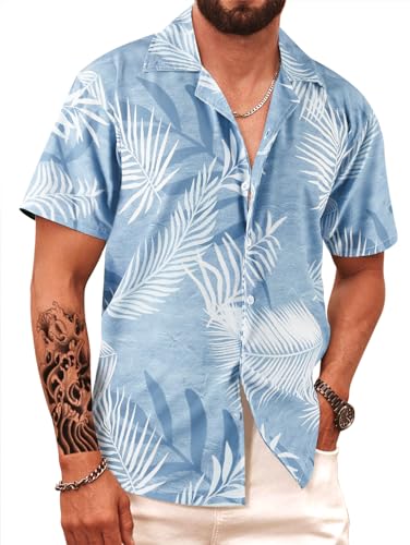 APTRO Men's Hawaiian Shirt Short Sleeve Summer Beach Tropical Button Down Shirt #071 Monster Blue L
