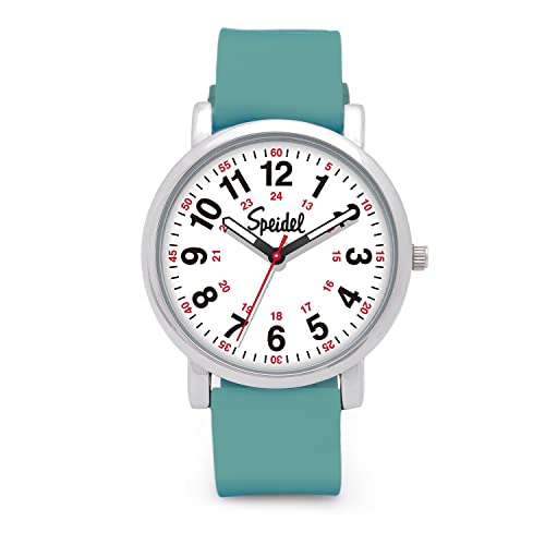 Speidel Original Scrub Watch Nurses Doctors Medical Professionals Students Men Women Easy Read Dial Military Time Red Second Hand Silicone Band Water Resistant-Teal