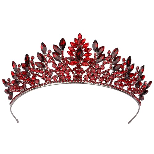 Women's Tiara-Crown for Henna Wedding Party | Glitter Hair Accessories for Bridal Birthday Pageant Prom Halloween Cos-play Costume Christmas Party, Princess Crowns | Danver Crystal Stone - Burgundy