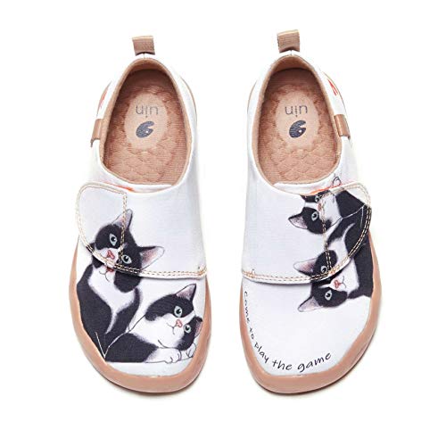 UIN Kid's Slip On Canvas Sneaker Fashion Travel Pattern Art Casual Comfort Walking Shoes Milky Kitty (2Y)