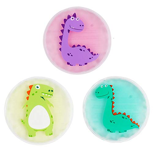 Hilph Kids Ice Packs for Boo Boos, Reusable Toddler Ice Pack Hot Cold Compress for Kids Injuries, Round Dinosaur Hot & Cold Gel Ice Packs for Bumps & Bruises, Wisdom Teeth (3 Packs)