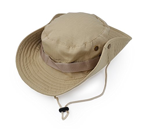 Outdoor Wide Brim Sun Protect Hat, Classic US Combat Army Style Bush Jungle Sun Cap for Fishing Hunting Camping Khaki 6