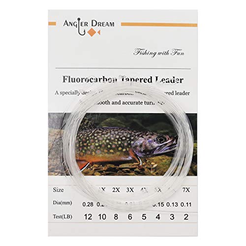ANGLER DREAM 3 Pack Fluorocarbon Fly Leader 9FT 0x/1x/2x/3x/4x/5x/6x/7x Fluorocarbon Tapered Fly Fishing Leader.