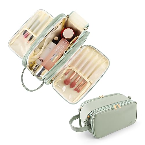 Bobzia Makeup Bag – Large Capacity Travel Cosmetic Bag,Large Leather Multifunctional Makeup Bag, Portable Leather Women Travel Makeup Bag Organizer (Green)