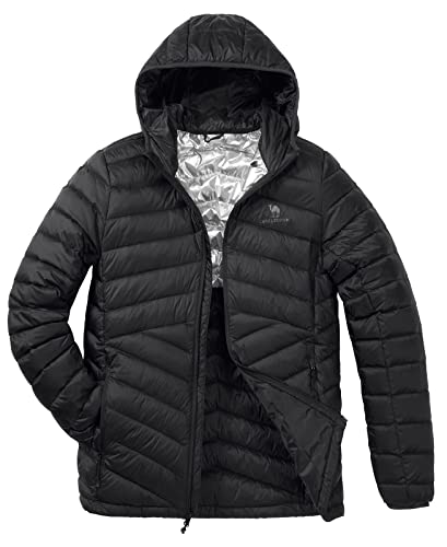 CAMEL CROWN Men's Packable Down Jacket Hooded Lightweight Heat Retaining Puffer Insulated Coat for Travel Outdoor Hiking