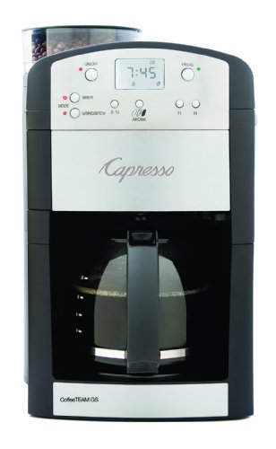 Capresso 464.05 CoffeeTeam GS 10-Cup Digital Coffeemaker with Conical Burr Grinder, Glass Carafe , Black , 15.5' x 9.5 'x 9.75'