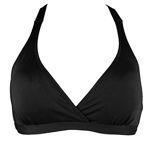 COCOSHIP Black Solids Women's UPF 50+ Training Sport Bra Bikini Top Double Back Strap Swim Tankinis 36D(FBA)