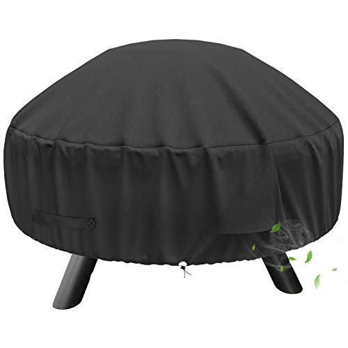 SHINESTAR Round Fire Pit Cover for 22-32 Inch Fire Pit - Waterproof and Windproof, with Straps and Built-in Vents, 32 Dia x 13.5 H, Black