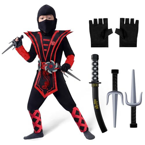 Spooktacular Creations Halloween Child Boy dress up costume Red Ninja Deluxe Costume (Small (5-7yr))