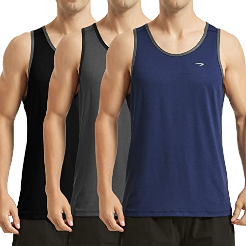 KPSUN Men's Quick Dry Sports Tank Tops Athletic Gym Bodybuilding Fitness Sleeveless Shirts for Beach Running Workout(BlacKGreyNavy 4XL)