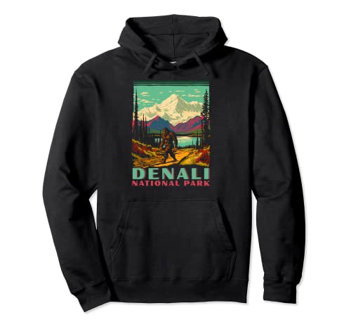 Denali National Park Sasquatch WPA Classic Alaska Art Pullover Hoodie