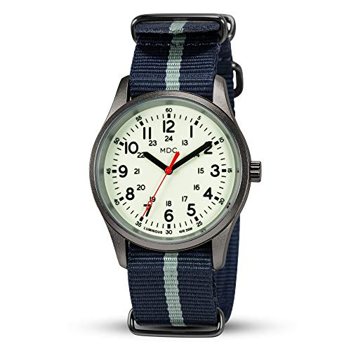 Infantry Glow in The Dark Military Watches for Men Analog Tactical Mens Wrist Watch Luminous Work Casual Outdoor Sport Waterproof 12/24 Hour Field Wristwatch Blue Nylon Band by MDC