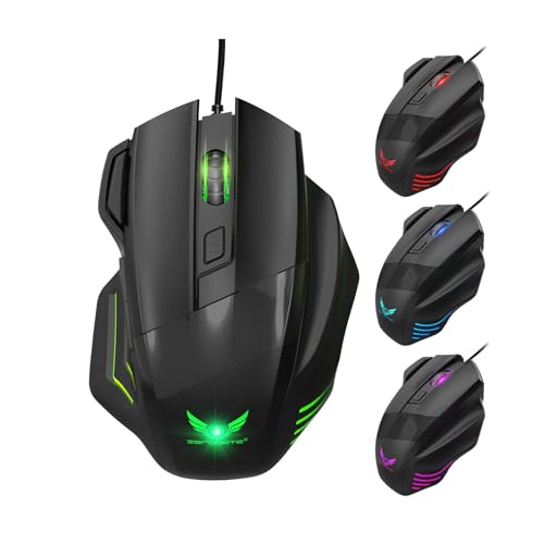 CENGNIAN RGB Gaming Mouse, 8000 DPI Wired Optical Gamer Mouse with 7 Buttons & 4 Backlit Modes, Colorful Breathing Light, Desktop Computer, Laptop, Universal Hot Swappable