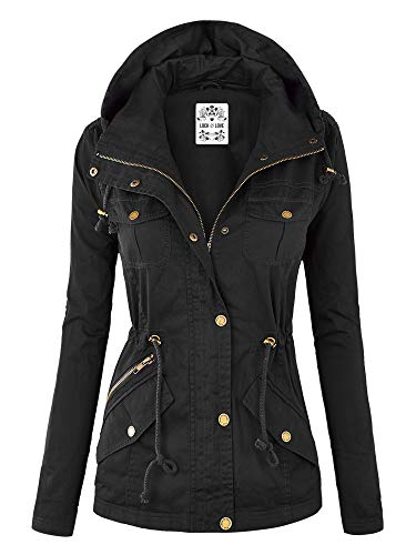 Lock and Love LL WJC643 Womens Pop of Color Parka Jacket M Black