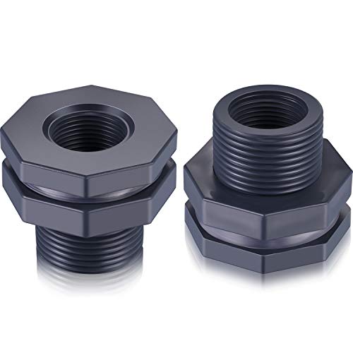 Outus 2 Pieces PVC Bulkhead Fitting for Rain Barrels, Aquariums, Water Tanks (3/4 Inch)
