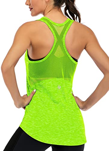 ICTIVE Women's Sleeveless Workout Tank Top - Mesh Racerback, Neon Green, M - Gym Activewear