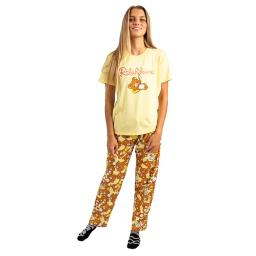 Bioworld Rilakkuma Adult Womens Sleepwear Set with Short Sleeve Tee and Sleep Pants- Small Multicolored