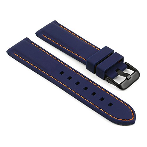 StrapsCo Silicone Rubber Divers Sport Quick Release Watch Band Strap - Blue & Orange (Black Buckle) - 22mm