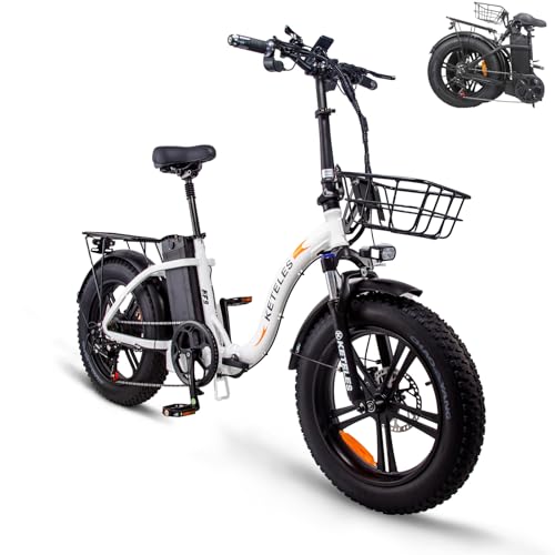 QIKAITU 1000W Foldable Electric Bike for Adults 28MPH Electric Bicycles 20' X 4.0 Fat Tire Electric Bike 7-Speed Gear Mountain Ebike Commuting Folding Bicycles with 48V 17.5AH Removable Battery White