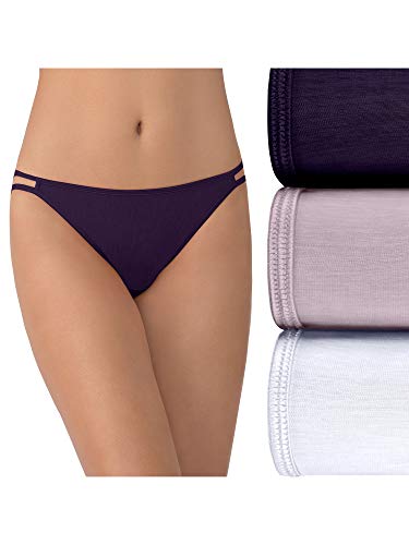Vanity Fair Women's Illumination String Bikini Panties, Silky Stretch & Satin Trim, 3 Pack-Sangria/Earthy Grey/White, 5