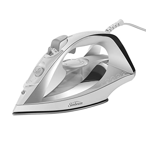 Sunbeam Turbo Steam Iron, 1700 Watt, Nonstick Ceramic Soleplate, Horizontal or Vertical Shot of Steam, Quick Heating, 3-Way Auto-Off, White and Chrome,9.3'L x 3.7'W
