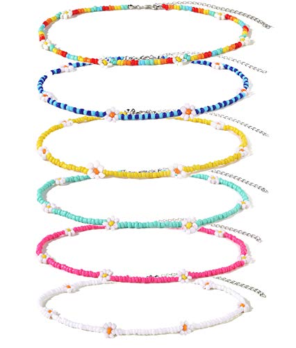 GYSONG Beaded Choker Necklaces For Women Vsco Boho Handmade Flower Necklace Cherry Cute Necklace For Teen Girls Beach Necklace Set 6 Pieces