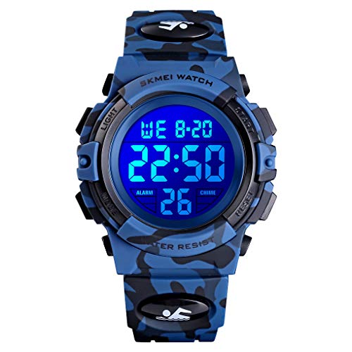 Boys Watch Digital Sports 50M Waterproof Watches Children Analog Quartz Wristwatch with Alarm - Dark Blue Camouflage