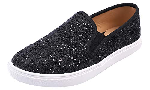 FEVERSOLE Women's Fashion Slip-On Sneaker Casual Flat Loafers Black Size 8.5 M US