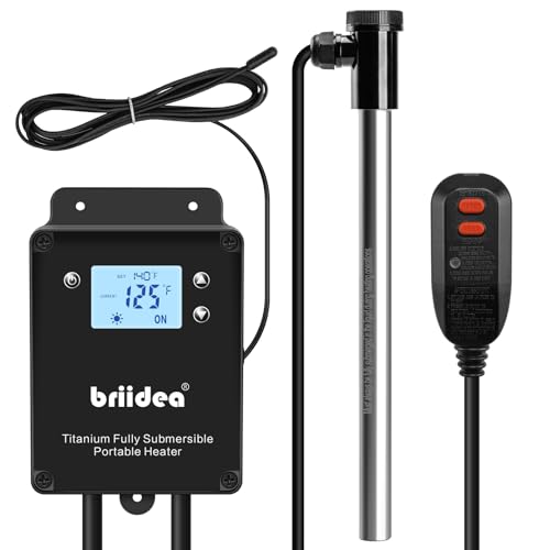 Briidea 1500W Titanium Fully Immersion Portable Hot Tub Water Heater with Anti-Corrosion Sensor, Built-in Thermostat, Ideal for Heating All Kinds of Liquids, Rapid Heating in Minutes