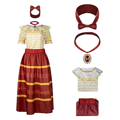 PAINEOMN Dolores Costume, Adult Dolores Dress Madrigal Cosplay Outfit Princess Dress with Headband Necklace for Halloween 2XL